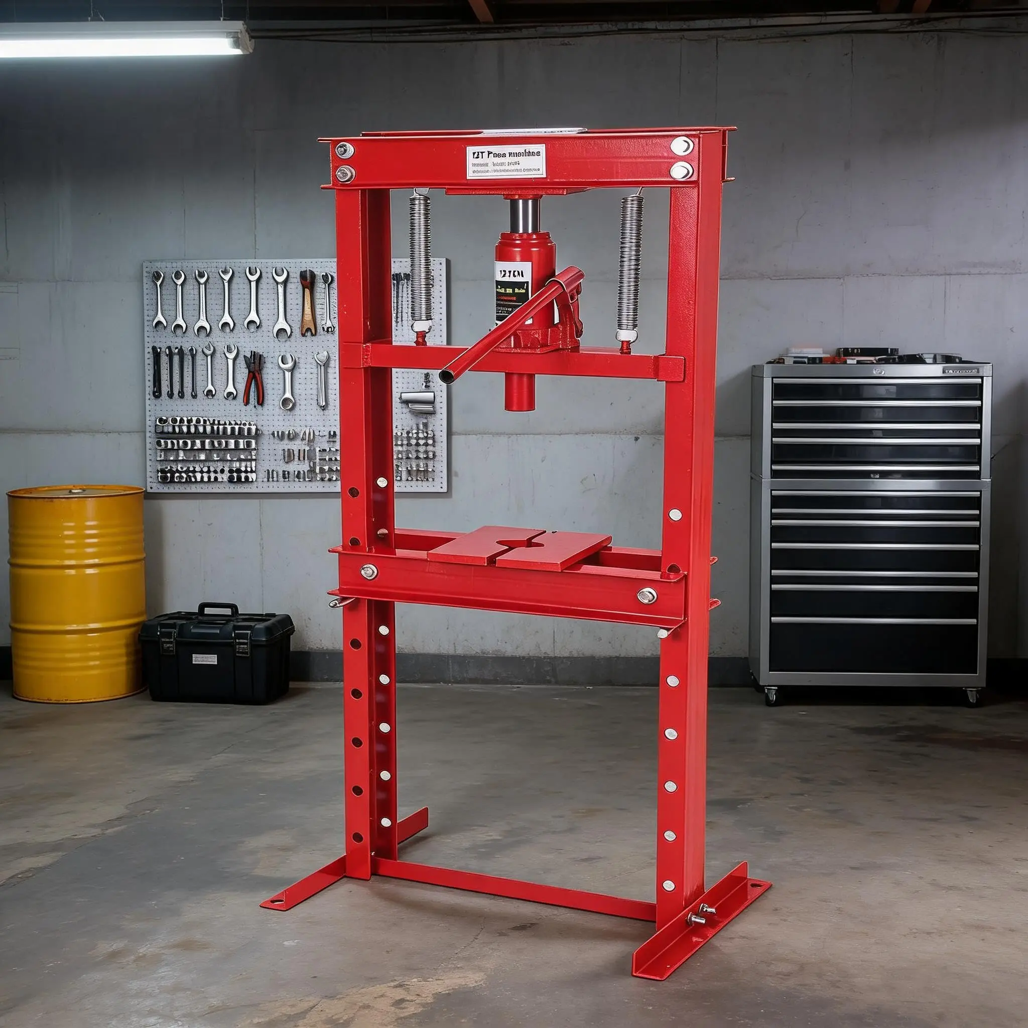 GARVEE 12-Ton Heavy Duty Carbon Steel Hydraulic H-Frame Shop Press - Winch Operated Auto Repair Tool with Adjustable Height Table, Metal Stamping Plates, Safety Valve for Metalworking, Metal Parts Handling, auto repair tools, ll-shoppress-12treddx