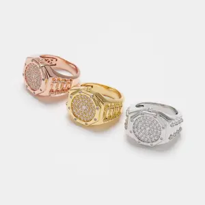 [ICE HUE] Unisex 18K Gold Vacuum Plated Copper Goldtone Ring with 5A+ Sri Lanka Zircon, AP Watch Design, Miami-Italy-Mexico & Micro Inspired Luxury Costume Jewelry for Daily Wear, Casual Gift