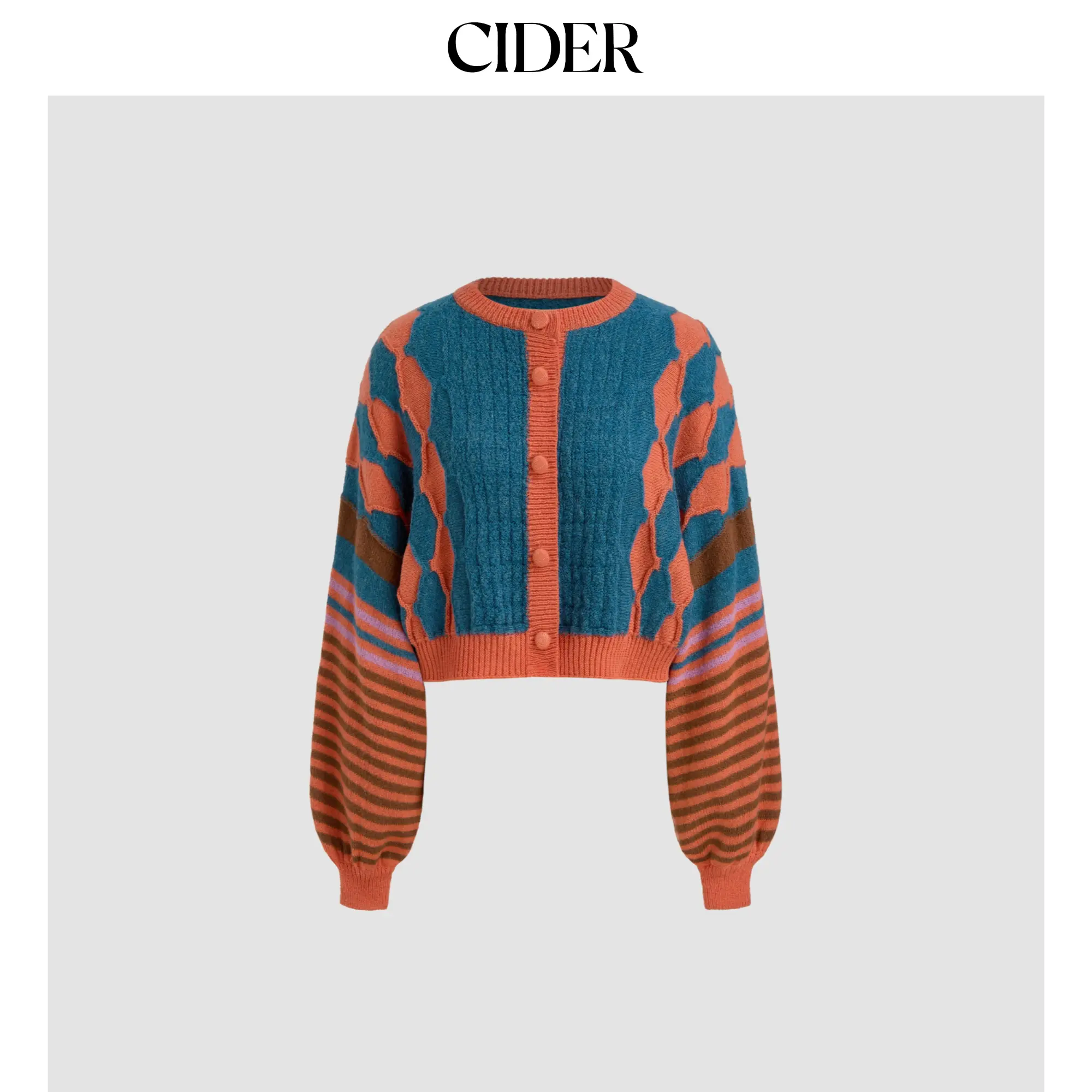 Cider [size 2-26] Knit Round Neckline Striped Geometric Cardigan