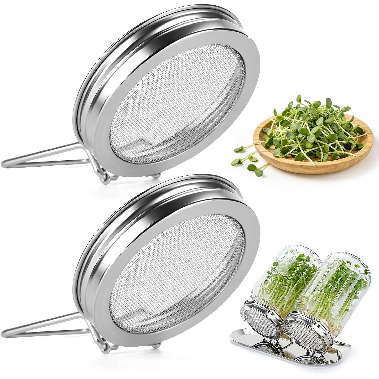 2 count Sprouting  for Wide Mouth Mason Jars, Stainless Steel |  Sprouting Jar  Kit with -In Stand, Broccoli Seeds Sprouts Growing Kit for  Alfalfa & Mung Bean