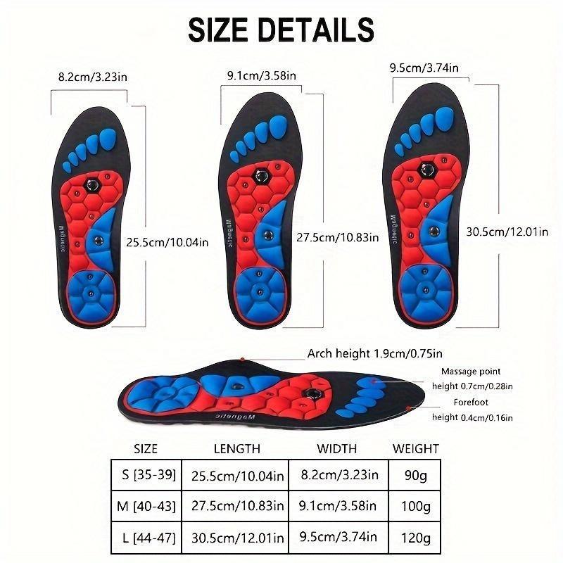2 Pairs EVA Massage Insoles with Magnetic Acupressure Points - Shock-Absorbing, Breathable Sports Inserts for Arch Support, Red & Blue Hexagonal Pattern, Ideal Gift for Men & Women