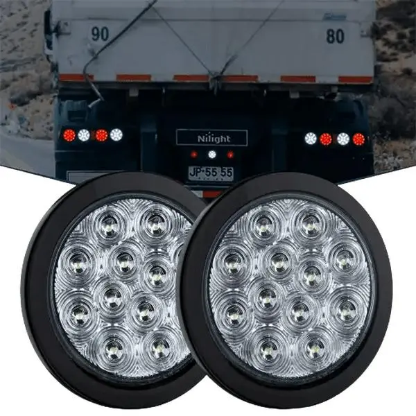 Nilight 4" LED Round Pair Tail Lighting, 12-LED High Intensity, 1.87in Depth, 5.3in Diameter, for Travel Trailers, Horse Trailers