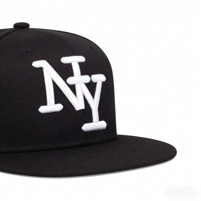 Flat-brim baseball cap with 3D NY embroidery, fully enclosed flat-brim cap, unisex, suitable for street dance, large head circumference hat