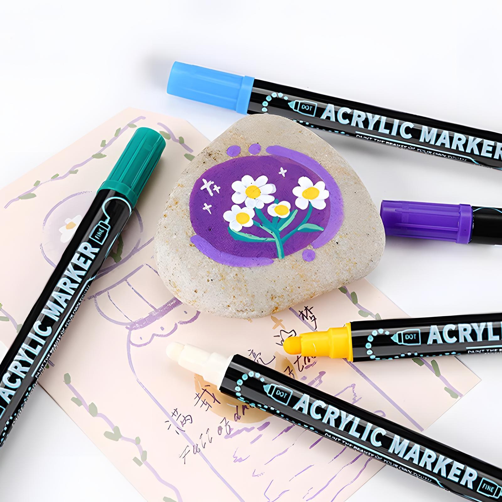 Acrylic Paint Marker Set, 1 Set Dual Tip Acrylic Paint Pens, Glass Marker Pens with Brush Tip and Fine Tip, Paint Pens for Rocks, Wood, Canvas, Stone, Ceramic Surfaces, Acrylic Markers