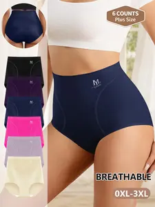 6-Pack Meiyating High-Waisted Waist Trainer Women's Underwear Panties, Breathable Fitted Trunk Pants, 0xl-3xl, Comfortable & Non-Rolling Edge