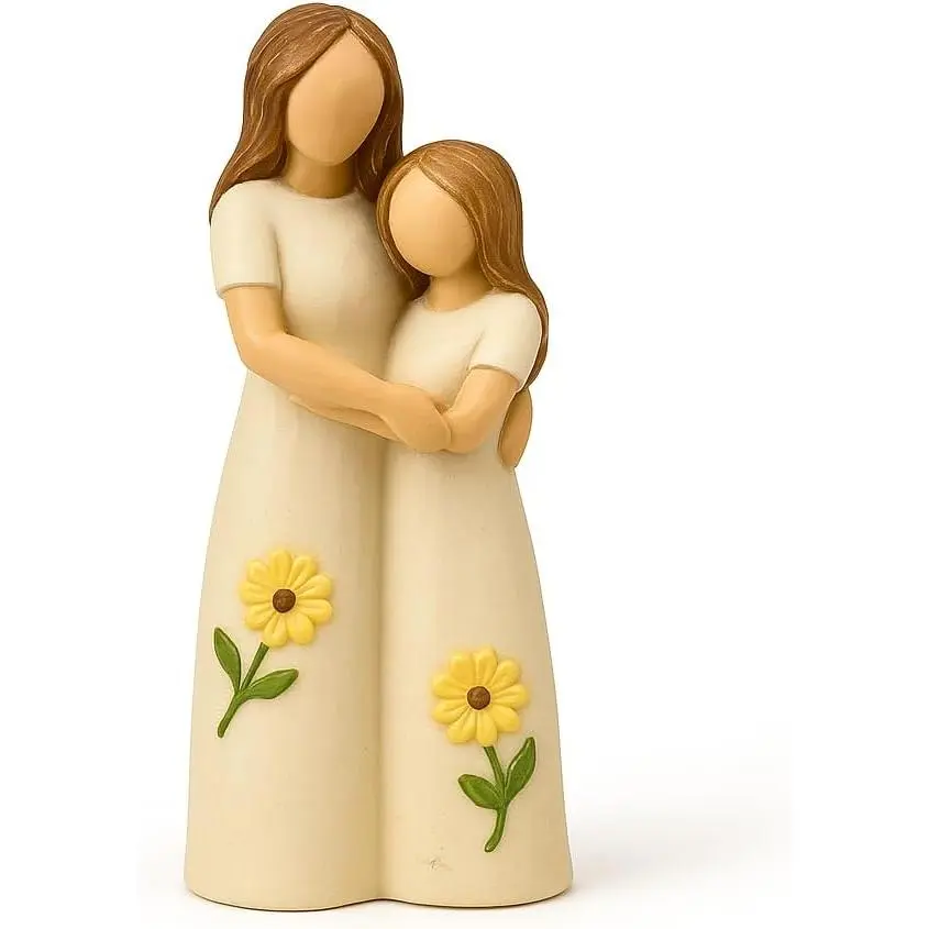 Mother Daughter Figurine - Hand-Painted  Hugging Statue,   Decor ,  for Women, Birthday for Mom (Beige)