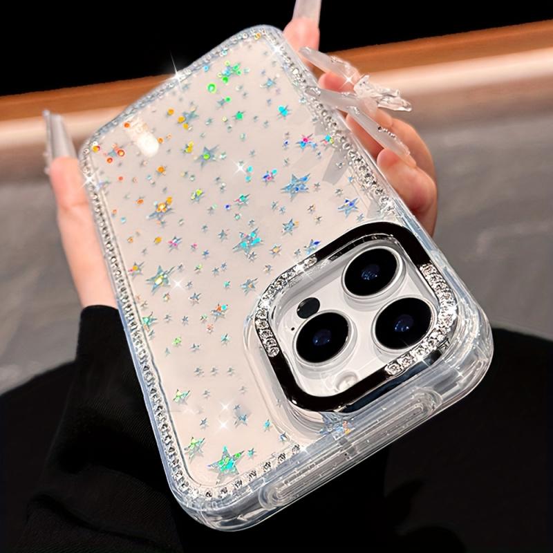 Chic Y2K-Inspired Phone Case Adorned with Luxurious Glitter Rhinestones And Star Sequins, Crafted for Iphone17, 16, 15, 14, And 13 ,12Pro Max, Showcasing a Dazzling Laser Protection.