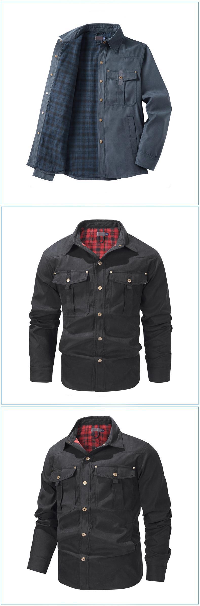 BIGWIG Men's Plaid Flannel Jacket, Winter Bomber Jacket, Warm Workwear Jacket, Flannel Lined, Lightweight Snap Button, Lapel Casual Jacket, Retro Western Style Jacket