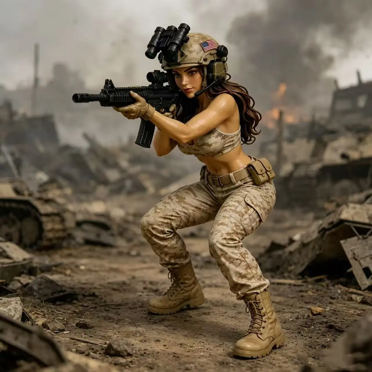 Female Soldier Action Figure, Tactical Military Figurine, Military Collectible Statue, Combat Trooper Model, Hobby Display Decor, Resin Figure