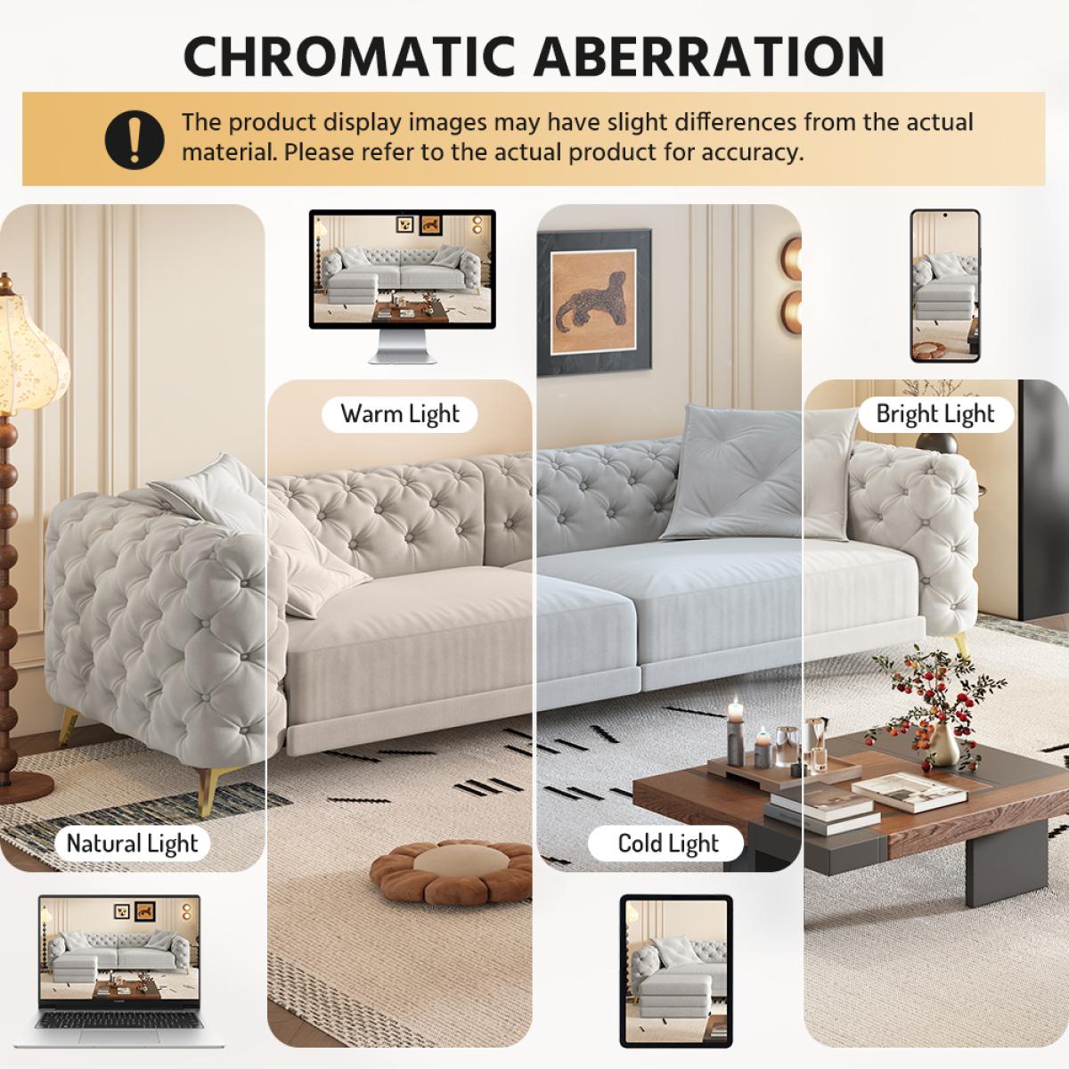 97.7" 3-in-1 Convertible Sleeper Sofa,28.4" Deep Seat Pull Out Sofa Bed,Button Tufted Modern Sofa,4-Seater Couch with Movable Ottoman  for Apartment,Office,Bedroom,Light Grey(Old SKU:W1885S00203)    RR