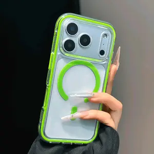 2-in-1 Transparent Back Smartphone Case with Dazzling Colors, Magnetic Attraction, Precise Holes, Airbag Protection, Full Coverage, Anti-Fall & Anti-Slip Sides for IP17/16/15 Pro Max - Cellphone Handheld Devices Smartphone Accessories