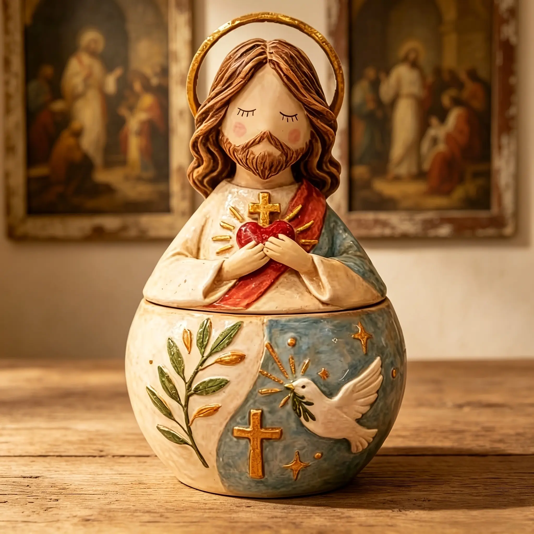 Religious Sculpture Jesus Sacred Heart Series, Catholic Gift, Resin Material, Home Office Easter Decoration, Perfect Religious Gift
