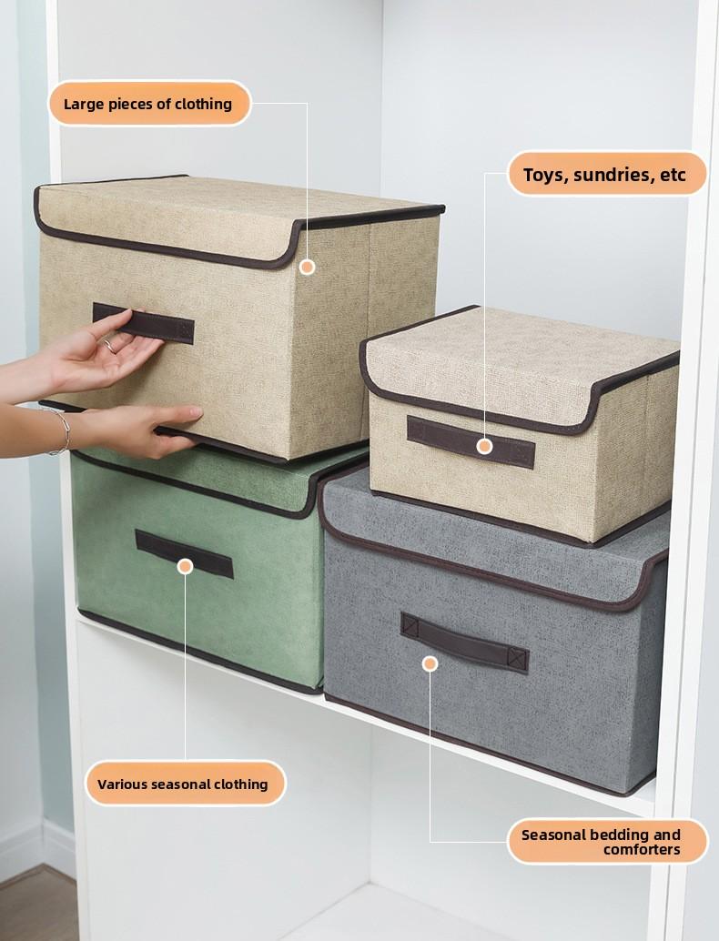 Foldable storage two-piece set home fabric organizer box multi-purpose linen cotton dustproof storage box for clothes and toys