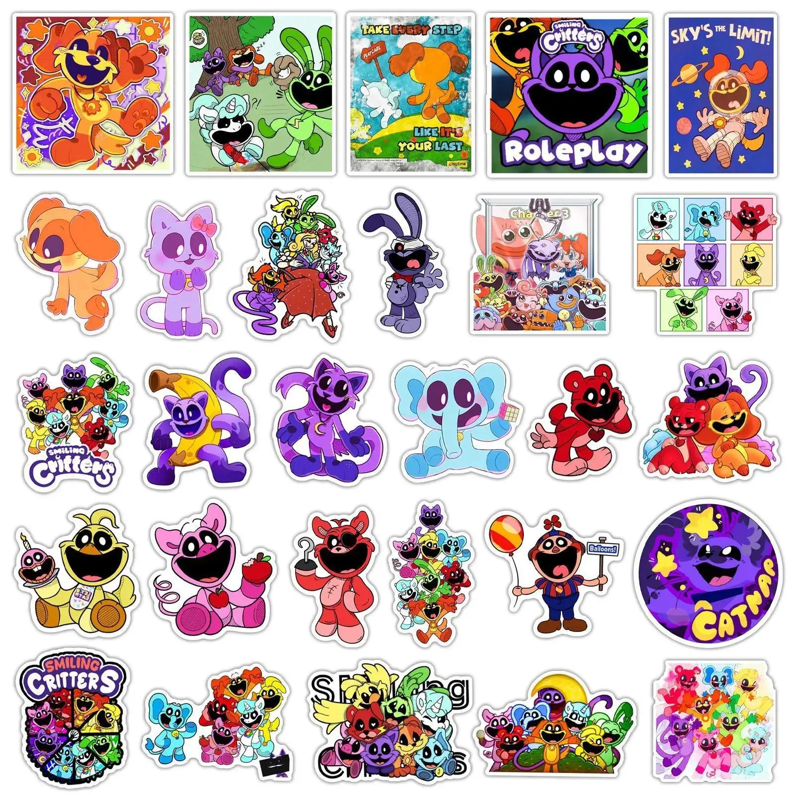 54Pcs Smiling Critters Graffiti Stickers Water Bottle Laptop Phone Bicycle Luggage Case Skateboard Children Adult Sticker