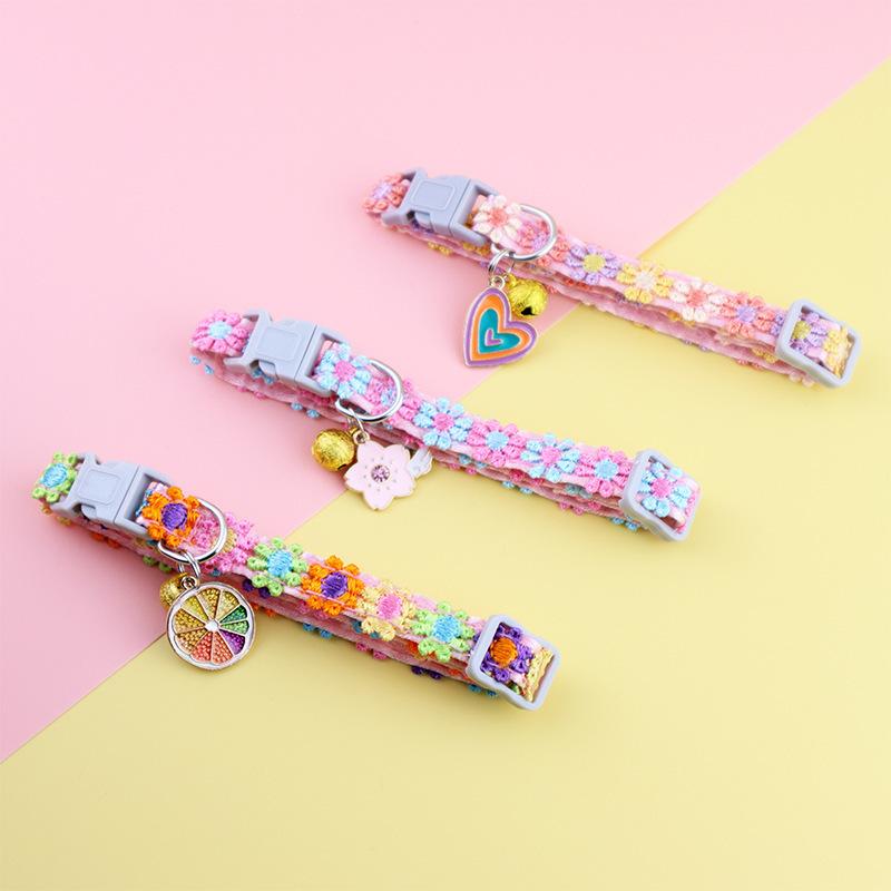 Colorful Lace Cat and Dog Collars, Harnesses, Adjustable Neck Accessories with Sunflower Heart or Lemon Pendants, Pet Everyday Wear for Small Dogs and Cats