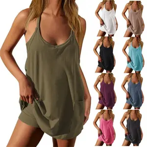Women's Sporty Sleeveless V-Neck Wrap Dress with Built-In Shorts, Italian-Style Bag Pocket, Summer Casual Wear