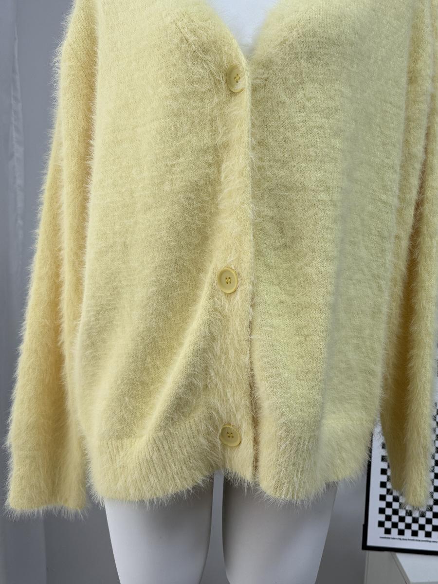 2025 Cross-Border Hot Sale Spring and Autumn Imitation Mink Cardigan Women's Lazy Style Loose Sweater Coat Soft Long Sleeve Knitted Shirt