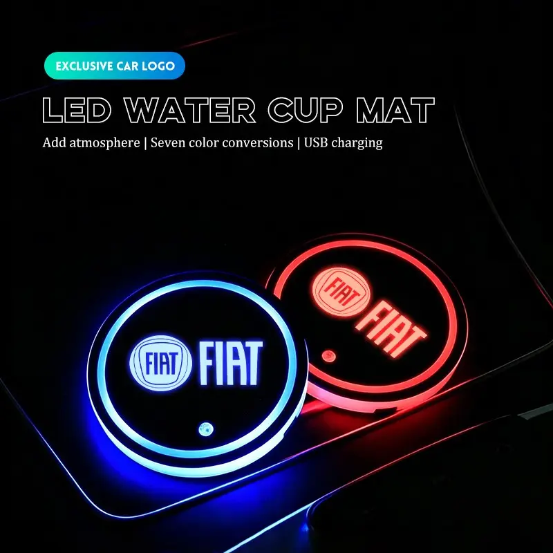 7 Color LED Car Cup Holder Light Luminous Coaster Water Cup PadFor FIAT Abarth Panda Tipo Pulse 600 Mobi 500 Cronos Fastback Freemont Topolino Strada Doblo