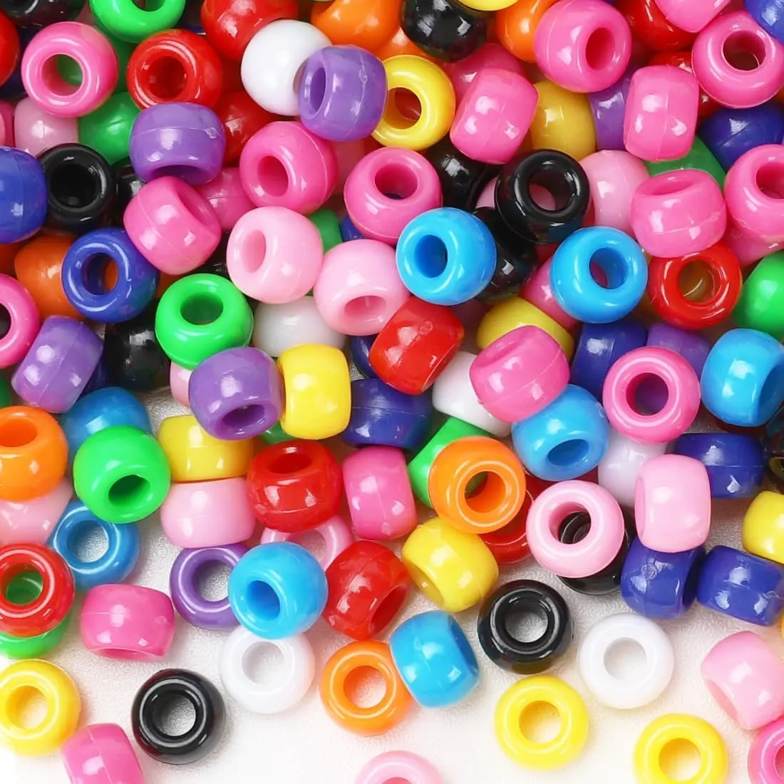 Bulk Smooth Edge Pony Beads, 1100-Count 6x9mm Plastic Beads in 11 Colors for Bracelet Making, DIY Crafts & Hair Braiding Projects