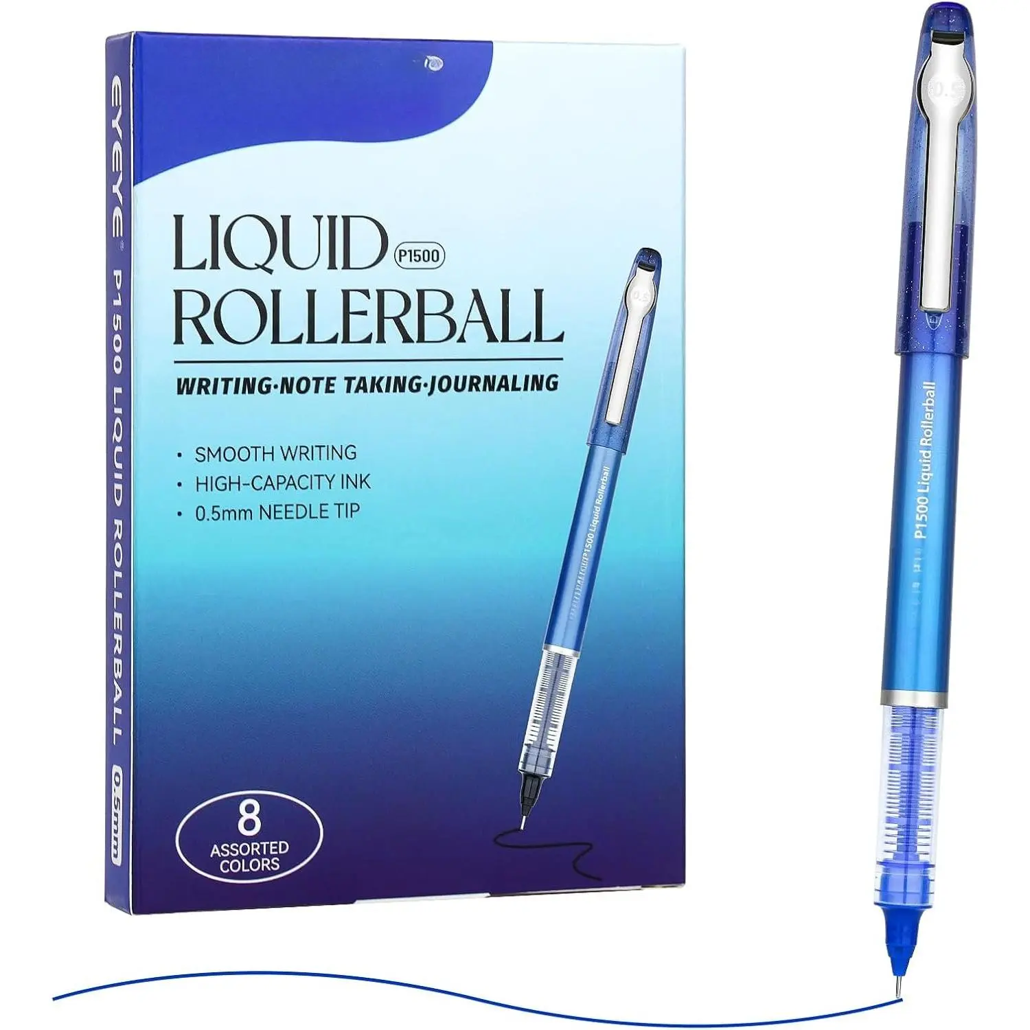 0.5mm Roller Ball Pens 8  Colors, Quick Drying Liquid Ink  Rollerball Pens Extra Fine Point Smooth Writing Pen for Journaling, Note Taking, Office, School Supplies & Gifts