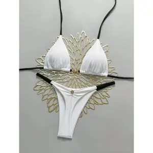 Women's 2026 Push-Up Solid Micro Bikini Set - Brazilian Thong Biquini, Acrylic Nylon Polyester Fabric, Summer Beach Swimwear