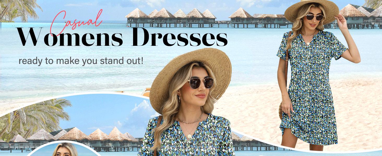 OFEEFAN Summer Dress Dresses for Women 2026 Casual Summer V Neck Wedding Guest Dress Short Sleeve Fashion Beach Vacation Clothes OFEEFAN Summer Dress Dresses for Women 2026 Casual Summer V Neck Wedding Guest Dress Short Sleeve Fashion Beach Vacation Clothes