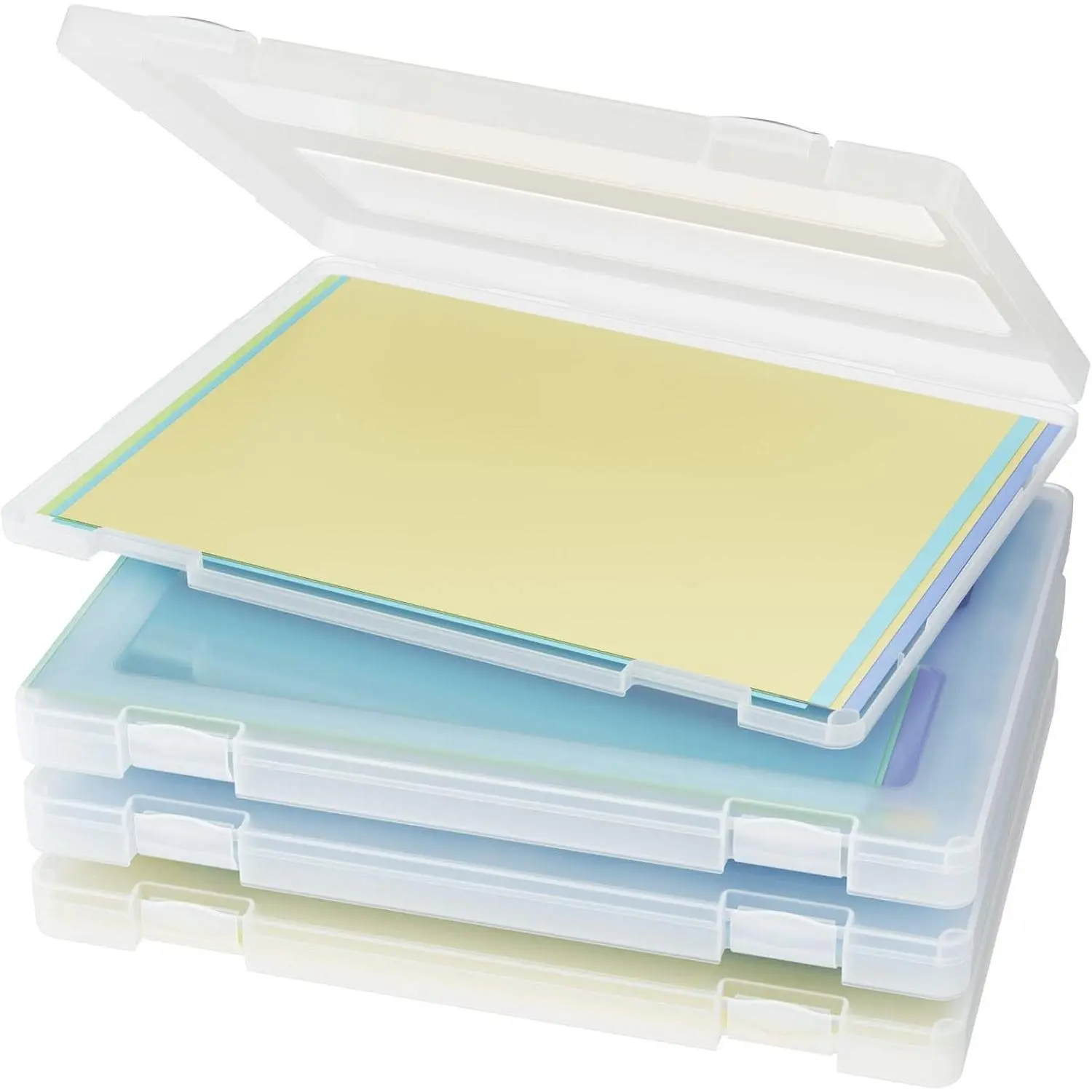 4 Pack A4 Paper Organizer Box, Plastic Scrapbook Paper Organizer Containers for Craft and Arts Storage, Portable Board Game Storage for Art Supplies 8.5" x 11" US LetterGift.