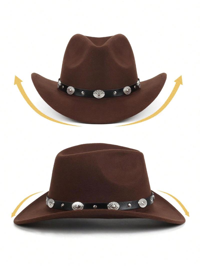 Western Cowboy Cowgirl Hat Wide Brim Classic Fedora Hat With Buckle Belt For Women Men