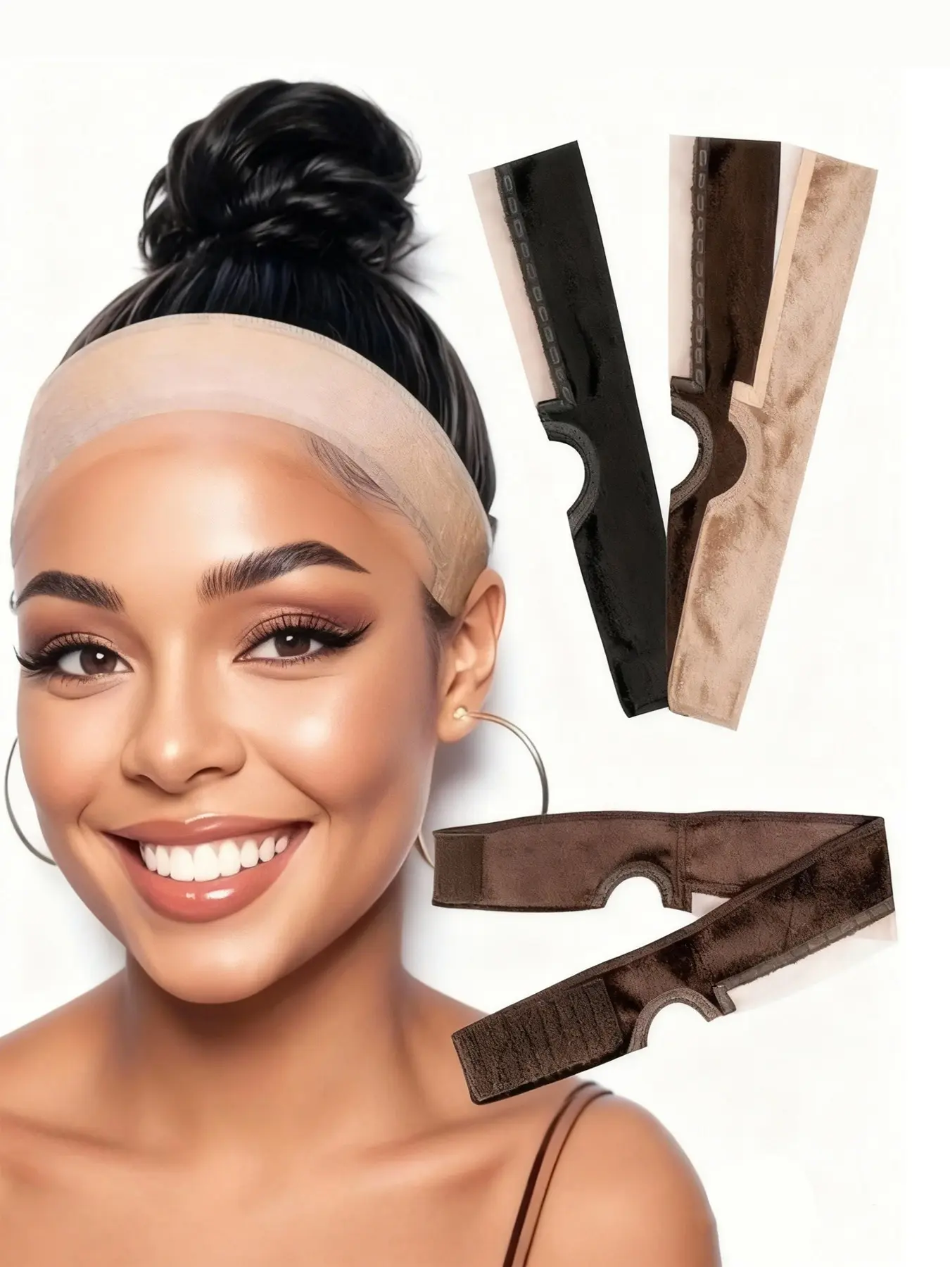 Wig Grip Band, Adjustable Wig Gripper with Ear Cutouts, Non-slip Breathable Wig Band with Velcro, Comfortable Wig Tool, Wig Install Kit
