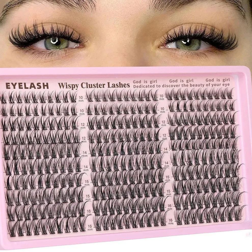 Wispy Eyelash Extensions Kit, Natural DIY Lash Extension Set, 10-16mm, 300 Pieces, C-Type Curl, Single Lash Clusters, No Tweezers Included, Natural Wispy Lashes