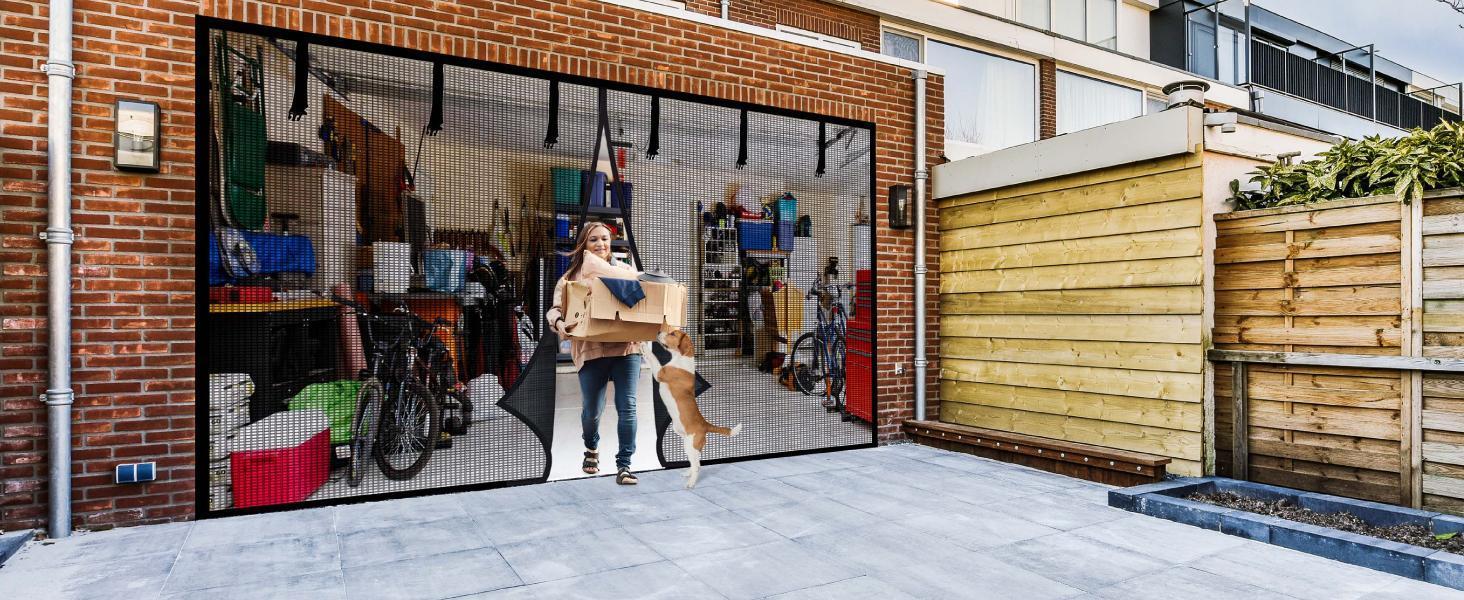 Garage Screen Door - Magnetic Closure, Reinforced Fiberglass Mesh, Heavy Duty Weighted Bottom, Hands-Free Operation, Easy Assembly & Pass-Through garagescreendoor