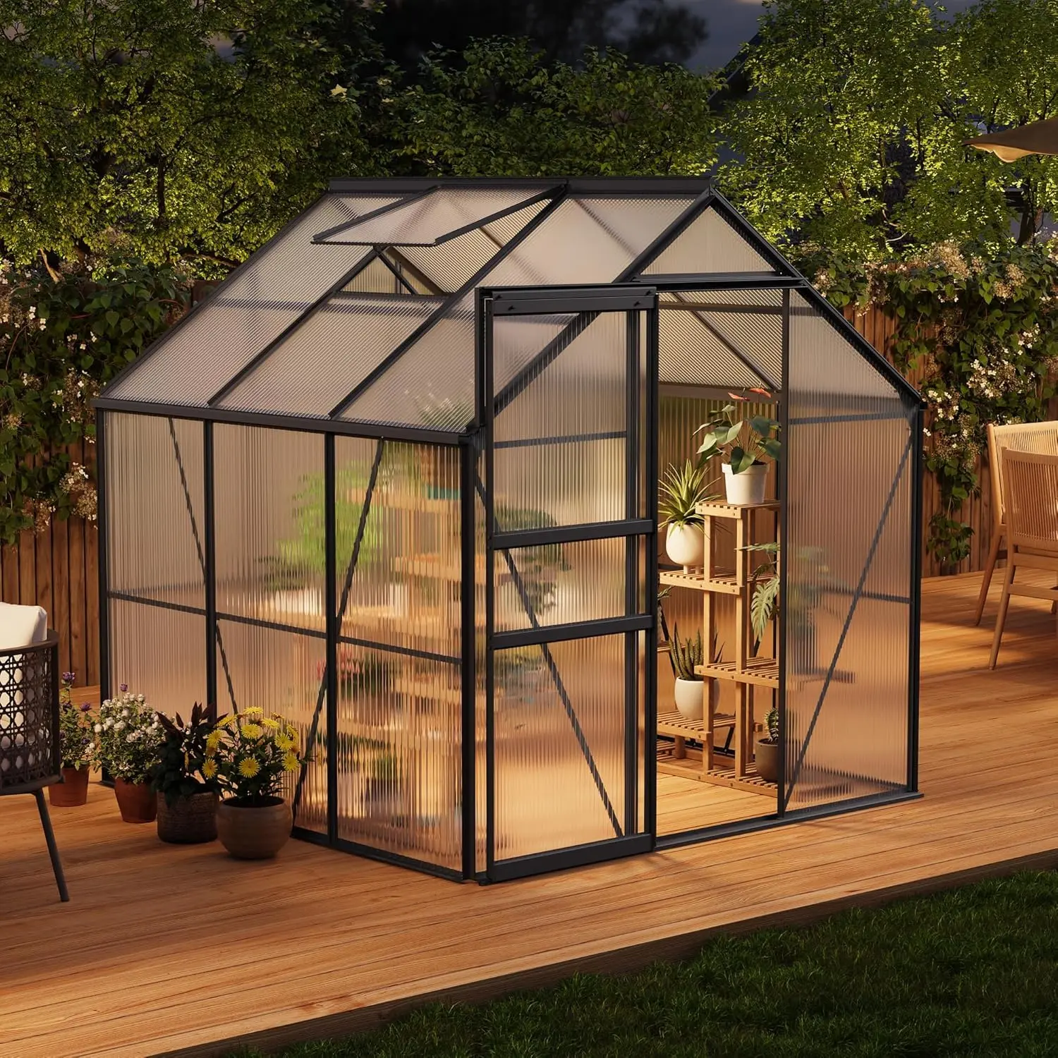 Garvee 6 X 6 Ft Greenhouse, Greenhouses for Outside, Polycarbonate Greenhouse with Aluminum Frame, Lockable Door and Ajustable Roof Vent for Backyard, Green Houses for Outside Garden Backyard, Patio