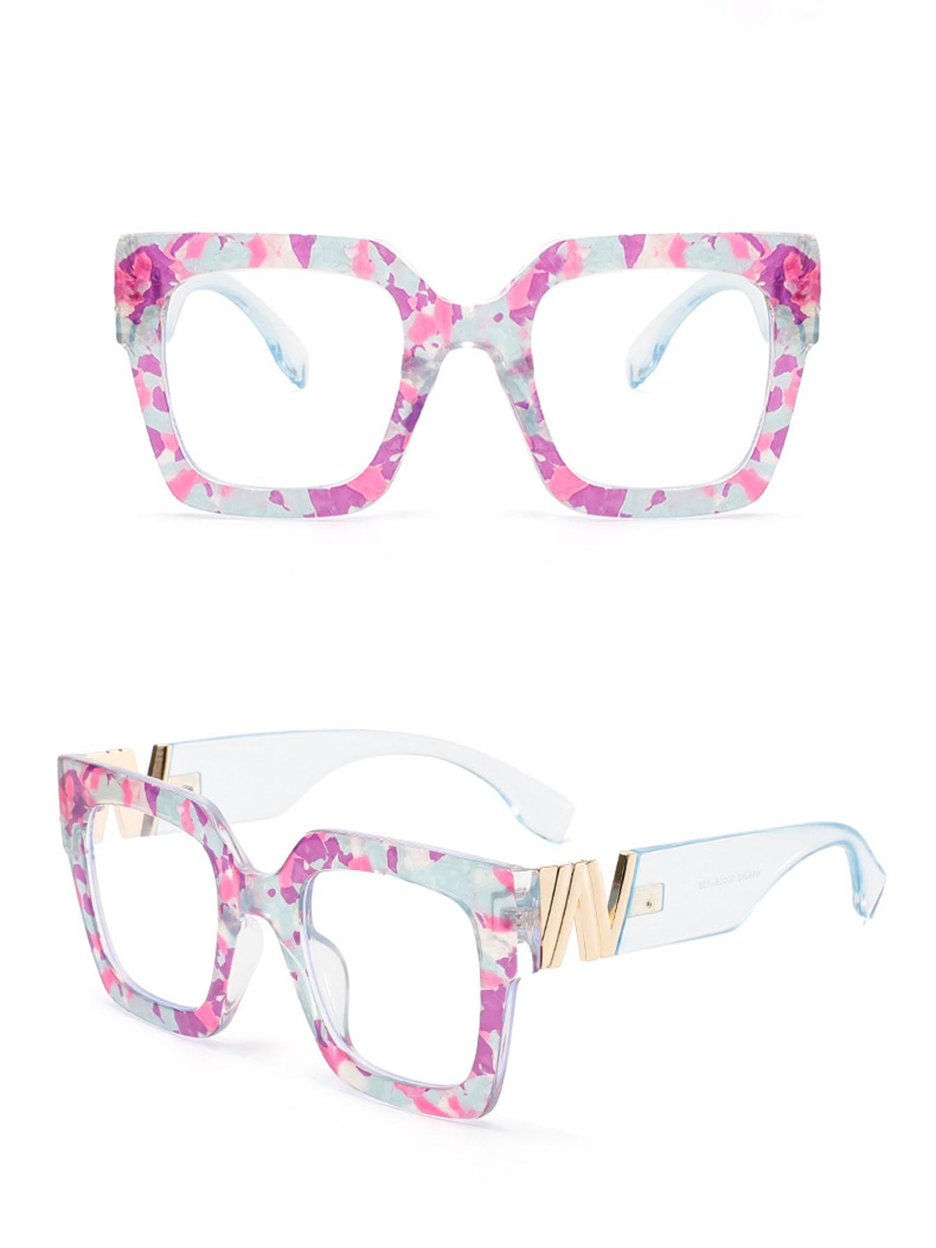 Fashion Floral Pattern Eyeglasses Frame, Casual Large Frame Eyeglasses for Women & Girls, Fashion Eyeglasses for Work, Daily Clothing Decor, Stylish Square Frames, Fashionable Frames Glasses