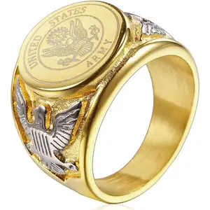 Vintage Titanium Steel US Military Army Ring Eagle Medal Rings  Men