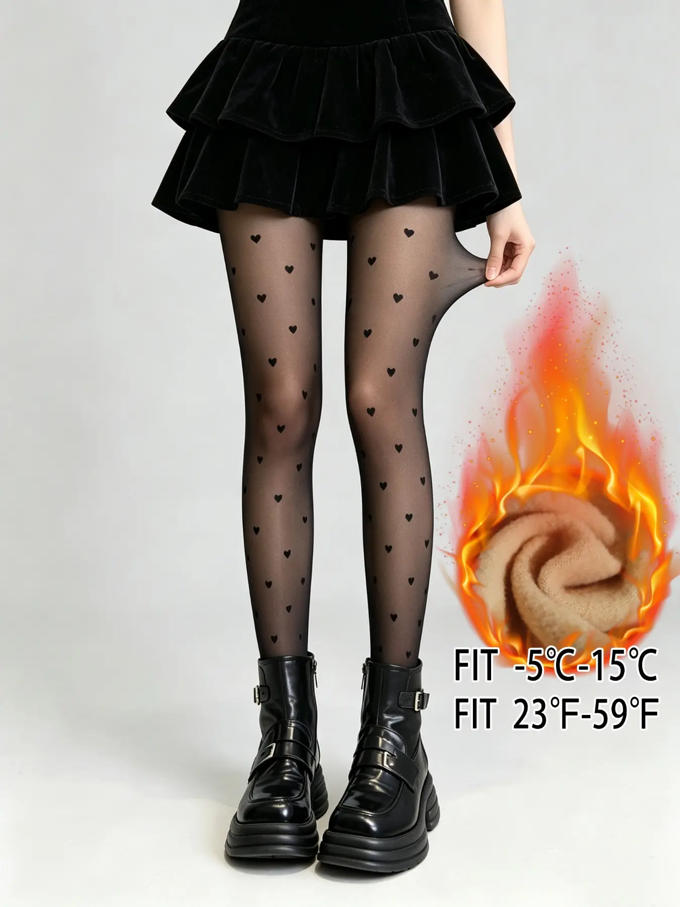 Women's Fleece Heart Pattern Tights, Thickened, Comfortable, Warm, Soft, Ideal for Cold Weather, Casual Style, All over Print
