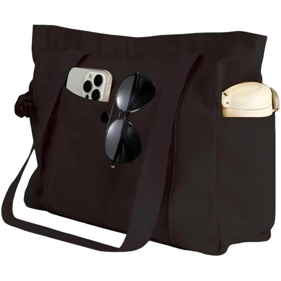 Men's Medium Modern Canvas Tote Bag - Zippered Top, Multi-Pocket, Heavy Duty Canvas Handbag for Daily Use