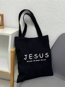 Jesus Letter Pattern Handbag with Makeup Bag, Christian Print, Faith over Fear, Best Christmas Gift for Women, Creative Holiday Present