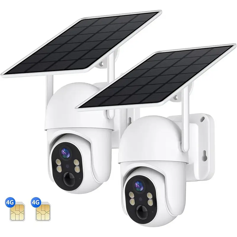 2-Pack Solar LTE Outdoor Security Camera with Solar Panels, 4G LTE Cellular Trail Camera with Night Vision, 360 °   Live Video, PIR Motion Alerts, 2.7K Color, Remote Access for Farm - White/Black Solar Wireless Camera Wireless Security Cameras