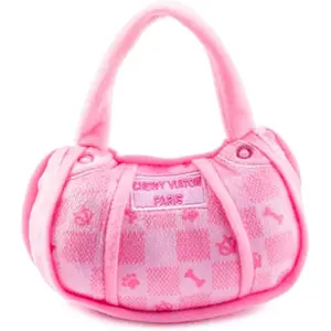 Chewy Vuiton Handbag Plush Squeaky Toy, Soft Durable Designer-Inspired Stuffed Puppy Chew Toys for Small & Medium s, Machine-Washable (Pink Checker) Small