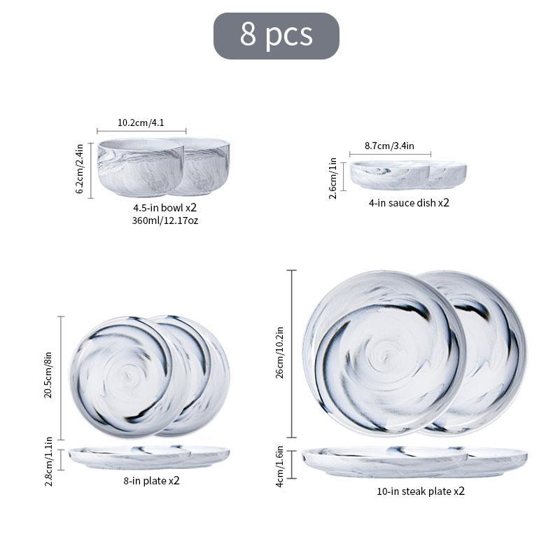 Marble Pattern Ceramic Tableware Set, Modern Style Cutlery Set, Simple and High-end Tableware Set, Ceramic Dinnerware Set for Home Kitchen Dining Room