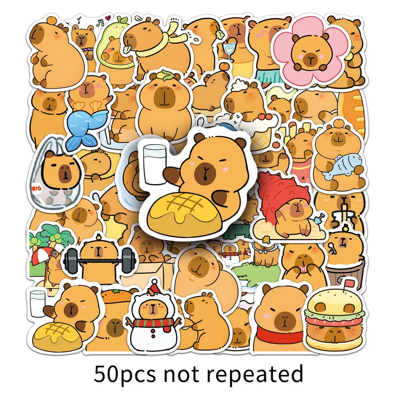 50 pieces of capybara cartoon mochi stickers, cute capybara stickers for journaling, water cup decoration, and computer stickers