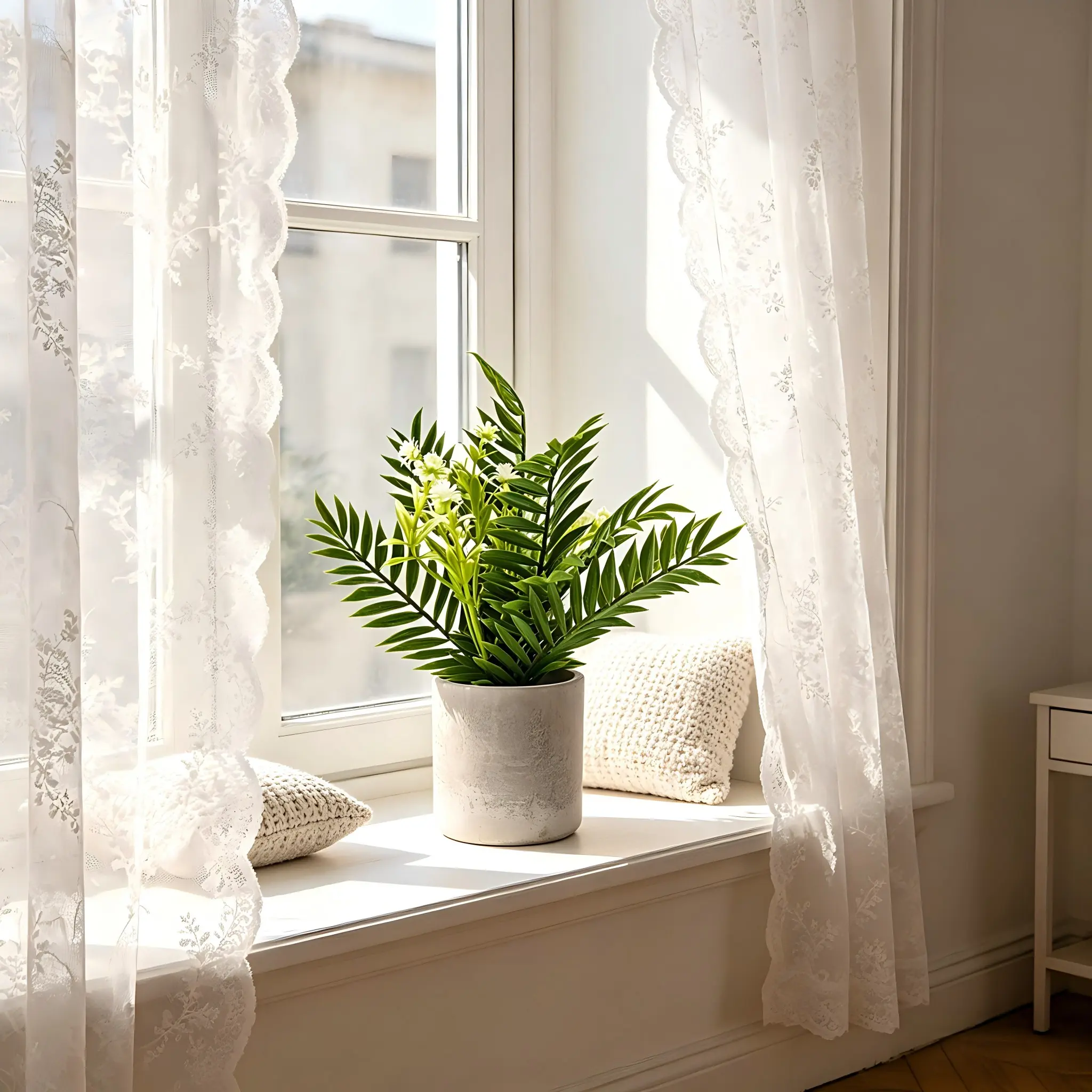 Realistic Palm Leaf Artificial Flower Pot Decoration, Nordic Modern Luxury Fake Plants, Cement Texture Round Pot, Indoor Desktop Decor