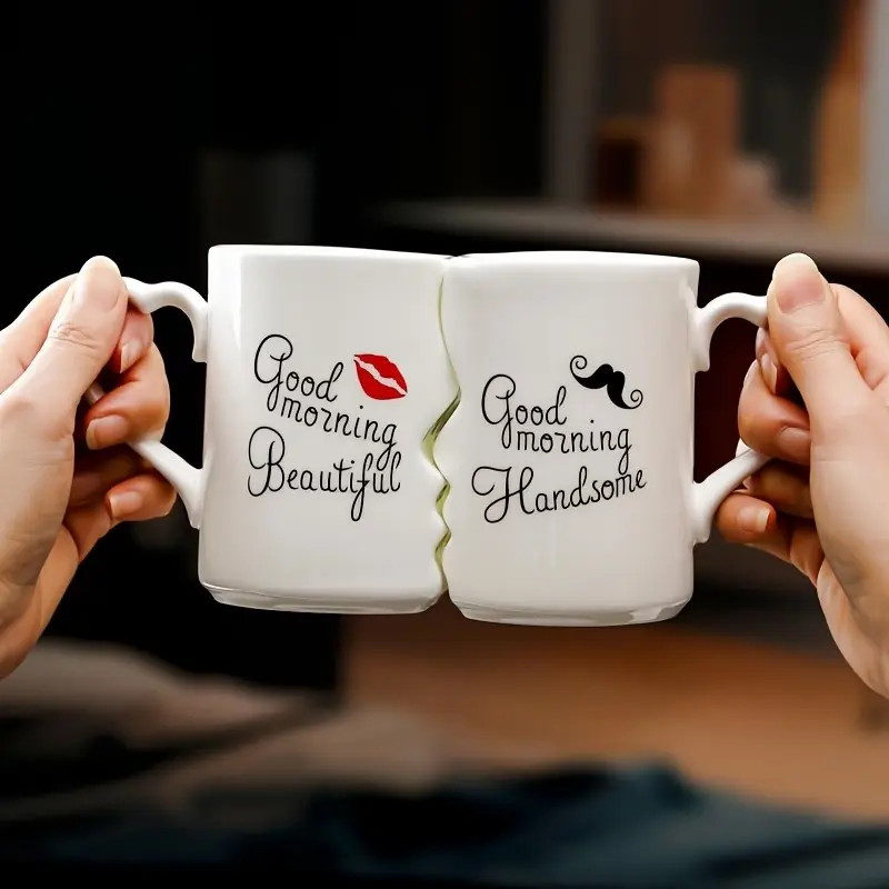 2pcs Kissing Ceramic Mug, Creative Couple Mug, Love Mug, 360ML/12.1oz, Anniversary & Wedding Gift, Valentine's Day, Birthday, Engagement