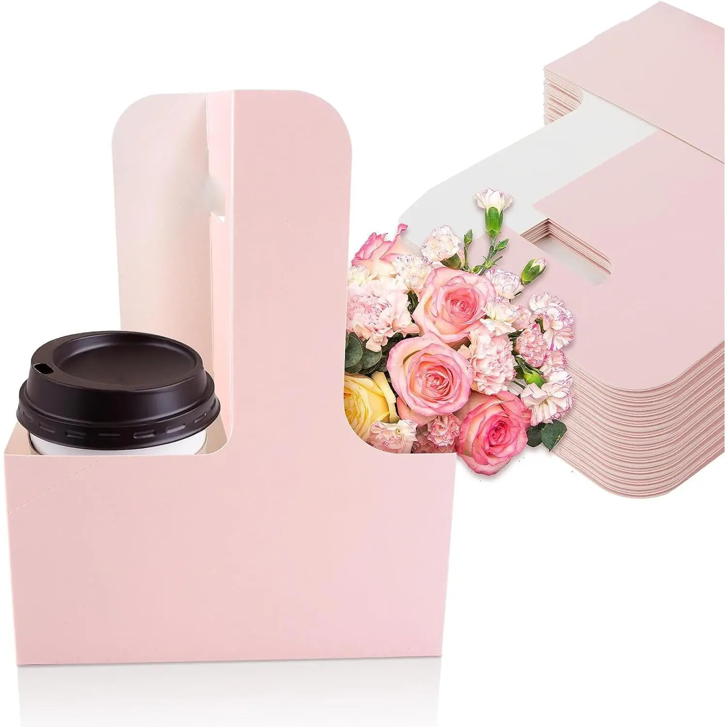 2 Cup Drink Carrier with Handle - Disposable Cardboard Cup Holder | 12 count  Drink , Coffee Cup Carriers for Hot/Cold Drink, Teacher Appreciation Drink Carrier,  Delivery Accessories