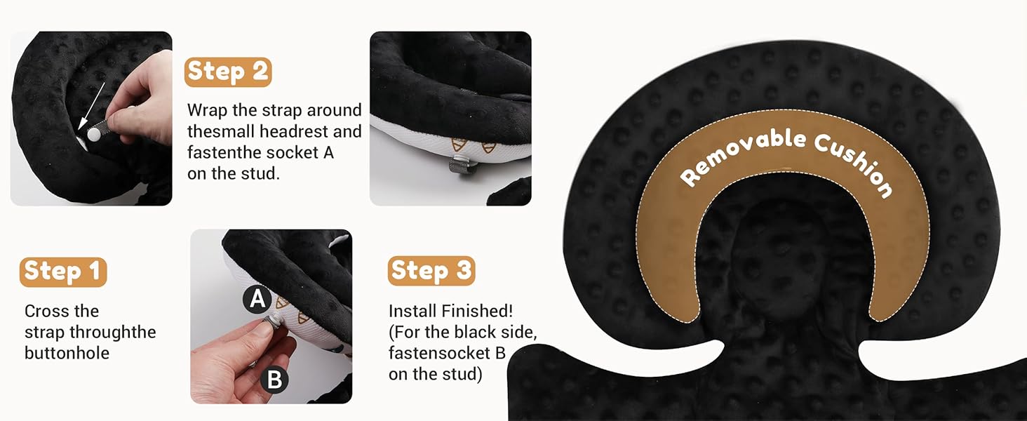 Infant Car Seat Insert with Removable Cushion for Baby Preemie Newborn Infant, Reversible carseat Insert Head Body Support Fits for Stroller, Baby Swing, Rocker, Bouncer, Bassinet - Black