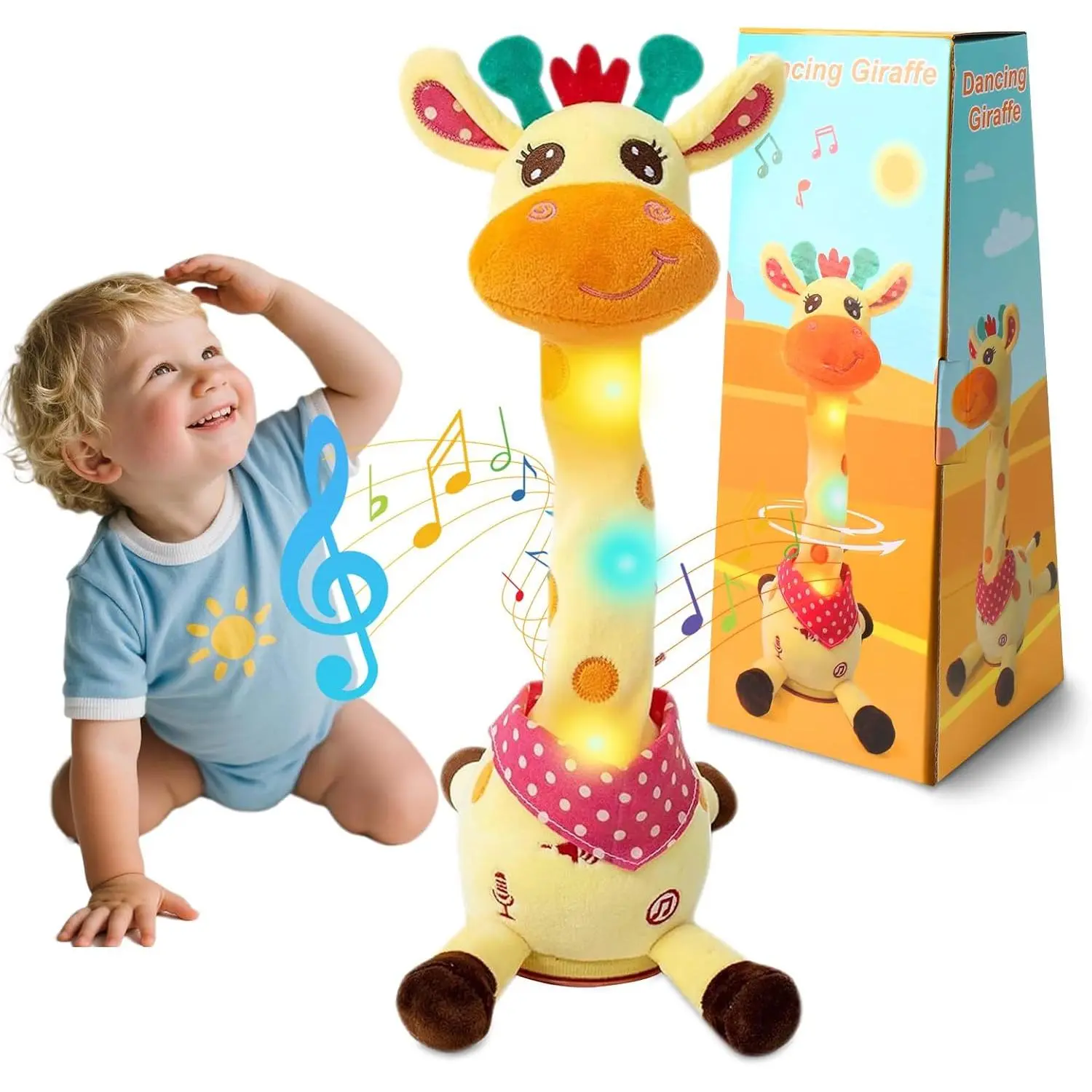 Dancing Talking Giraffe Toy Stuffed Plush, Cute Interactive Talking Giraffe Gift for Girls Boys Kids, Musical Baby Toys Singing 10 Children's Song Repeats What You Say (Dancing Giraffe)