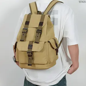 2026 Vintage Canvas Drawstring Flap Backpack for Men & Women, Large Capacity Casual Travel Rucksack with Adjustable Shoulder Straps, Durable Multi-Pocket Daypack Ideal for Campus, Hiking, Camping, Daily Commute & Weekend Trips