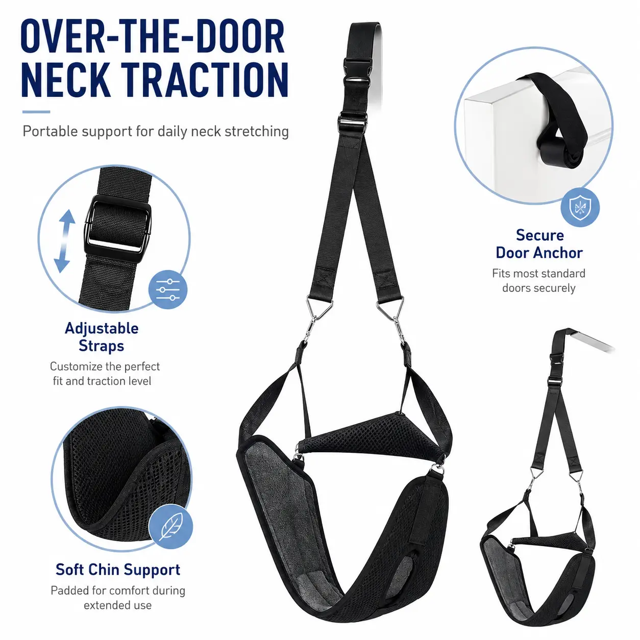 Ergonomic Cervical Traction Hammock, Breathable Mesh and Velvet Neck Support for Pain Relief and Spine Rehabilitation, Adjustable & Portable, Mesh Fabric