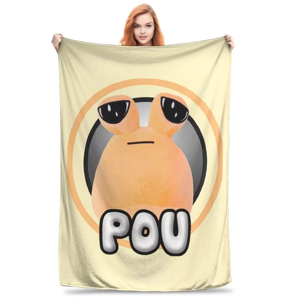Cute Cartoon My Pet Alien Pou Flannel Blanket, Wrinkle-Resistant Durable Geometric All-Seasons Portable Throw for Couch, Garden Use