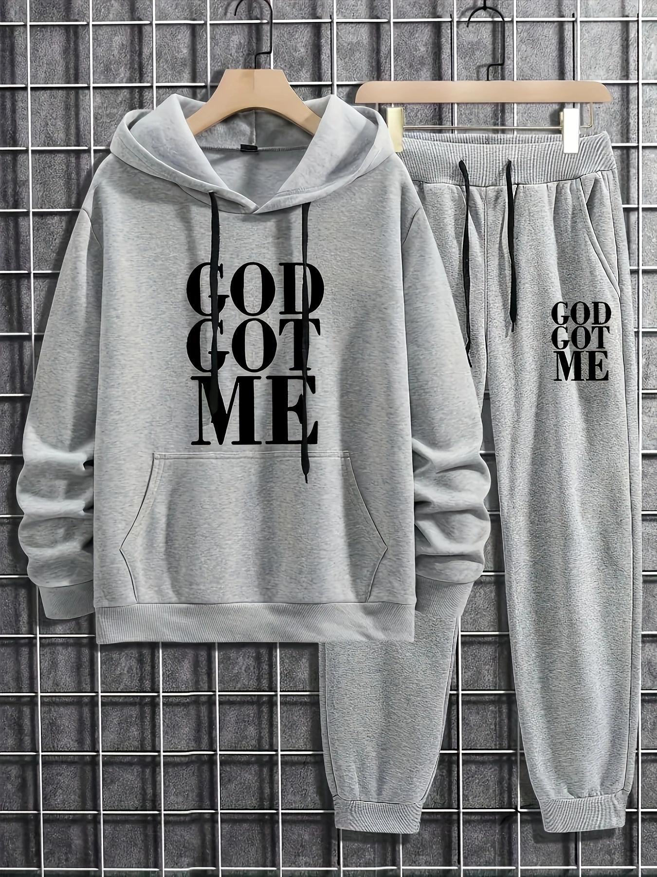 Casual hoodie and sweatpants set - fleece lining, long sleeves, printed design |   machine washable